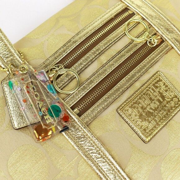 NWT Coach Signature Glam Tote w Three Bag Charms GOLD - Picture 9 of 10